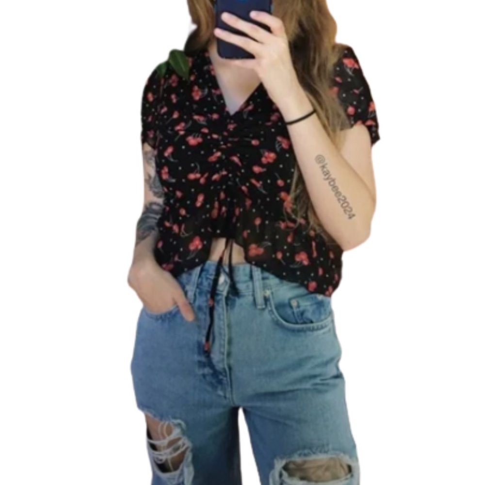 Zara Cherry Printed Scrunch Top